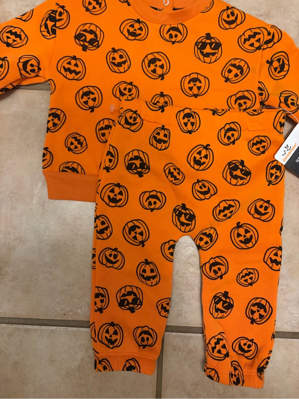 Baby Halloween Orange Pumpkin Print matching 2 piece set
